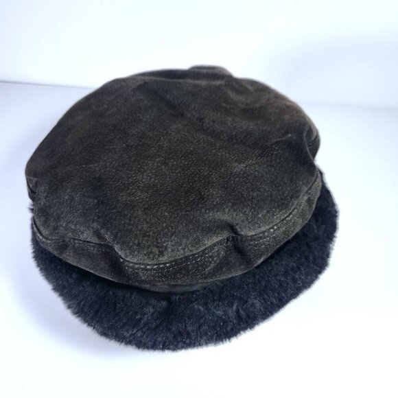 Vintage L'hiver en Folie Leather Winter Hat Wool Acrylic Trim Black Canada 80s - Picture 2 of 6